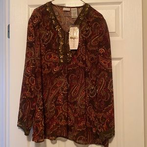 Brown Neutral Paisley Print Long Sleeve Top